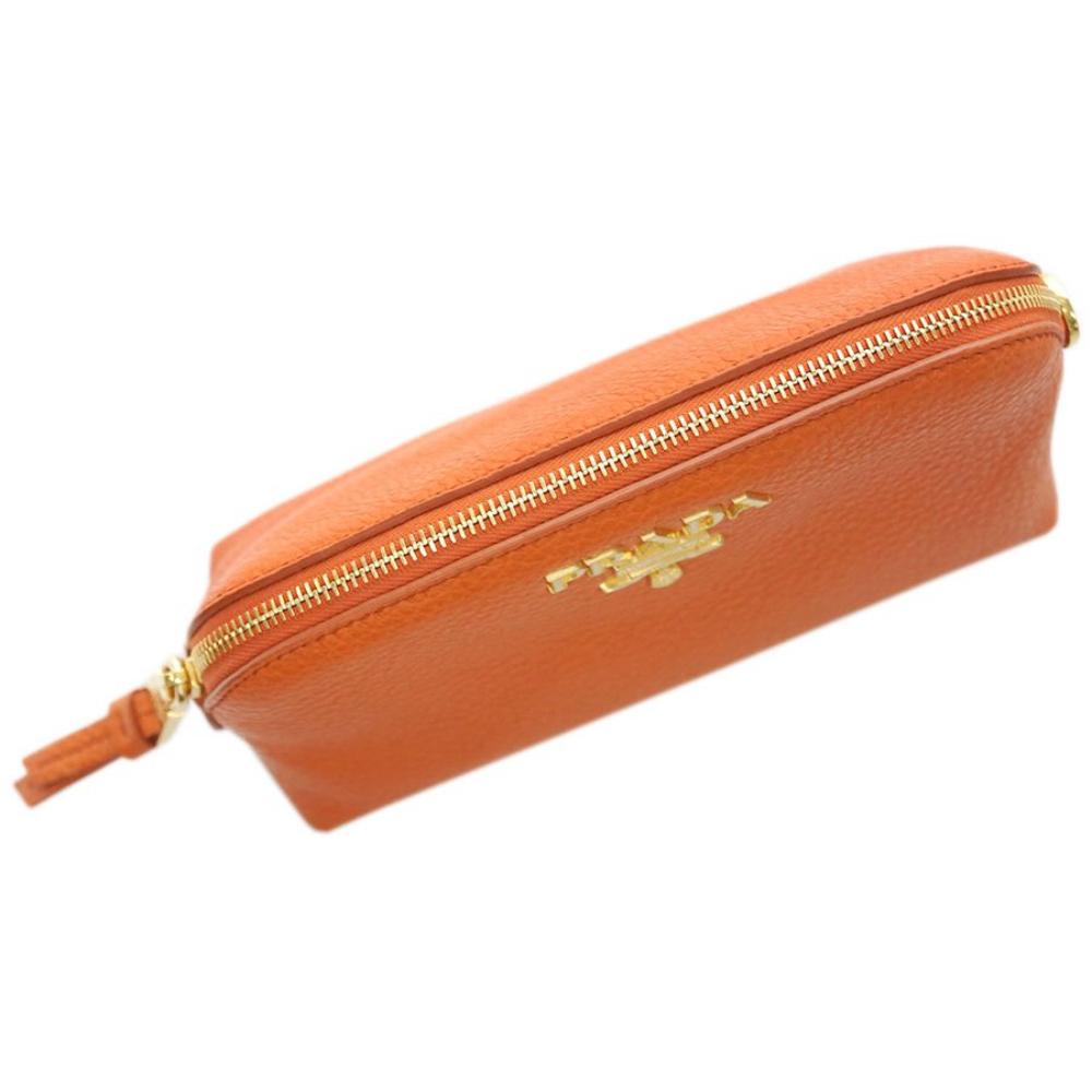 Prada Papaya Orange Vitello Daino Pouch Cosmetic Case 1ND005
