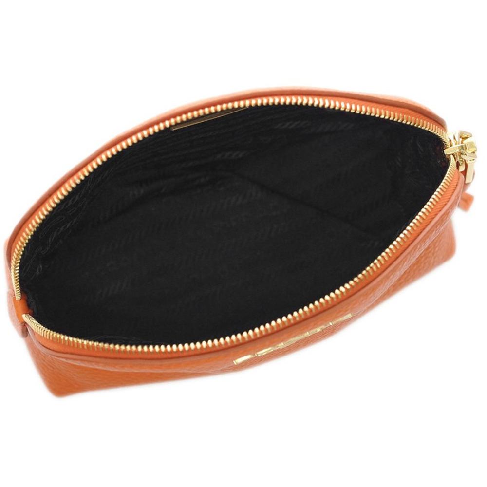 Prada Papaya Orange Vitello Daino Pouch Cosmetic Case 1ND005