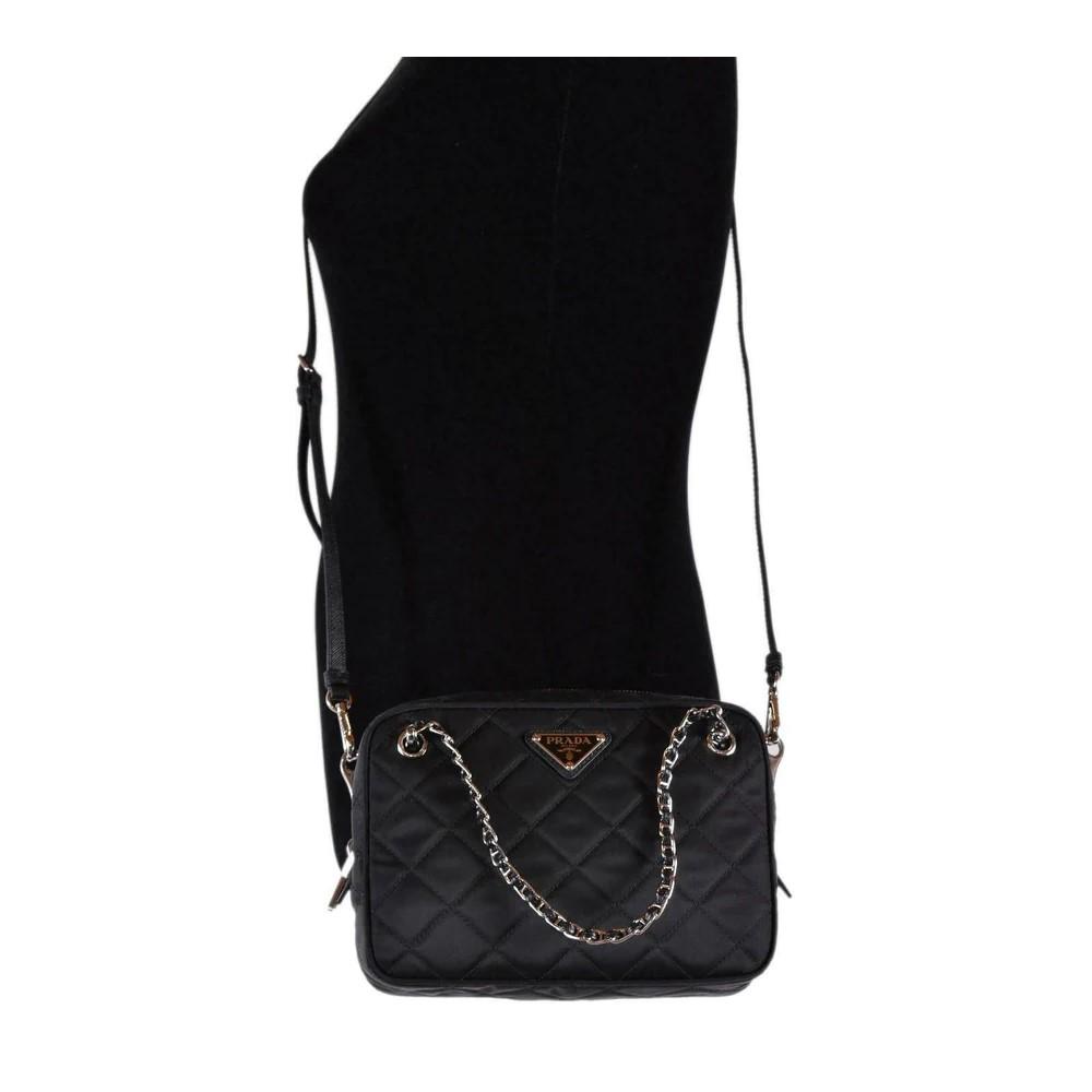 Prada Black Tessuto Nylon Quilted Triangle Logo Cross Body Bag 1BH910