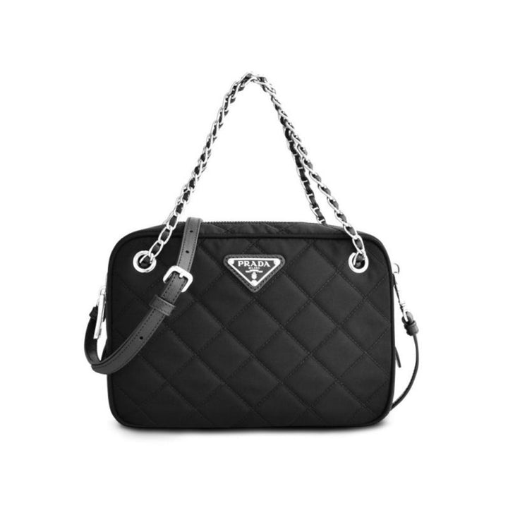 Prada Black Tessuto Nylon Quilted Triangle Logo Cross Body Bag 1BH910