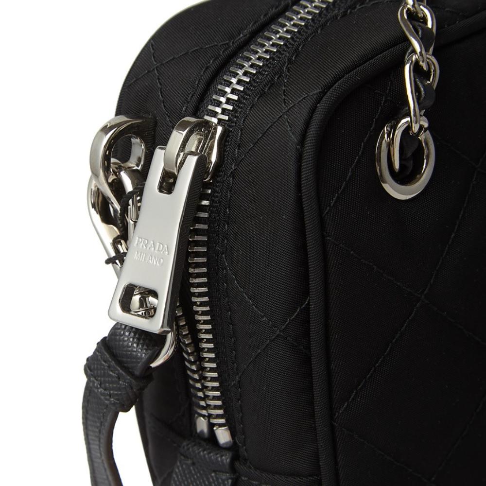 Prada Black Tessuto Nylon Quilted Triangle Logo Cross Body Bag 1BH910