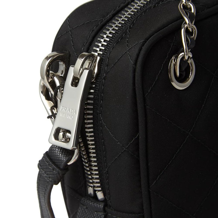 Prada Black Tessuto Nylon Quilted Triangle Logo Cross Body Bag 1BH910