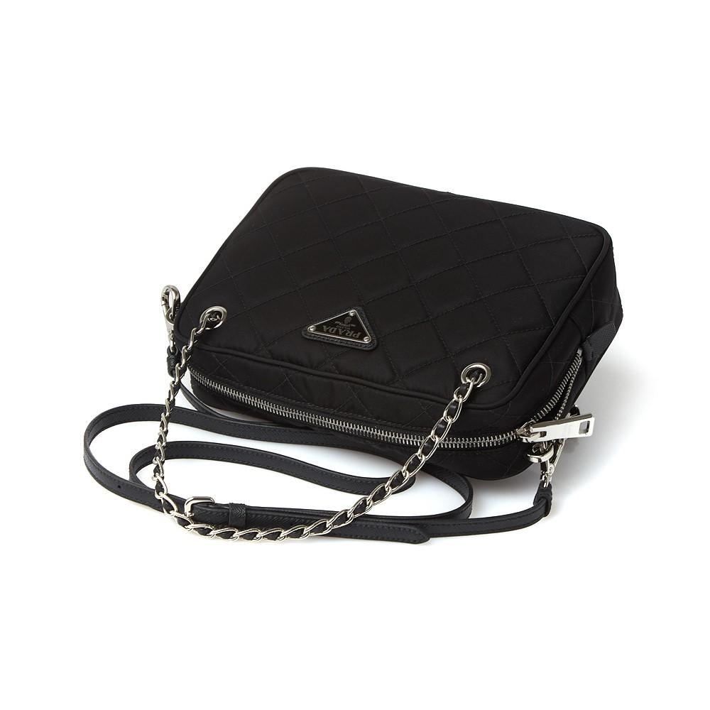 Prada Black Tessuto Nylon Quilted Triangle Logo Cross Body Bag 1BH910