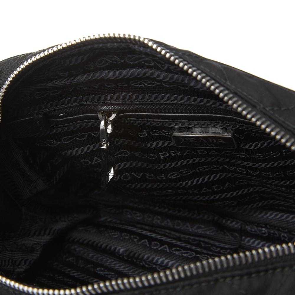 Prada Black Tessuto Nylon Quilted Triangle Logo Cross Body Bag 1BH910