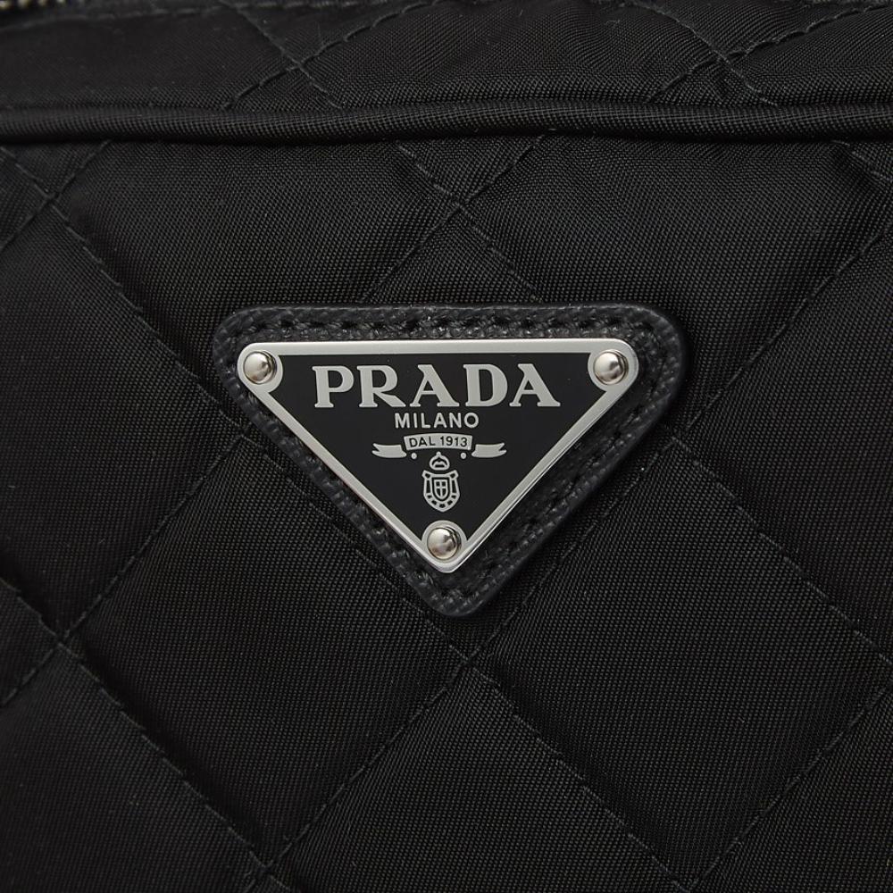 Prada Black Tessuto Nylon Quilted Triangle Logo Cross Body Bag 1BH910