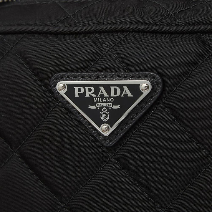 Prada Black Tessuto Nylon Quilted Triangle Logo Cross Body Bag 1BH910
