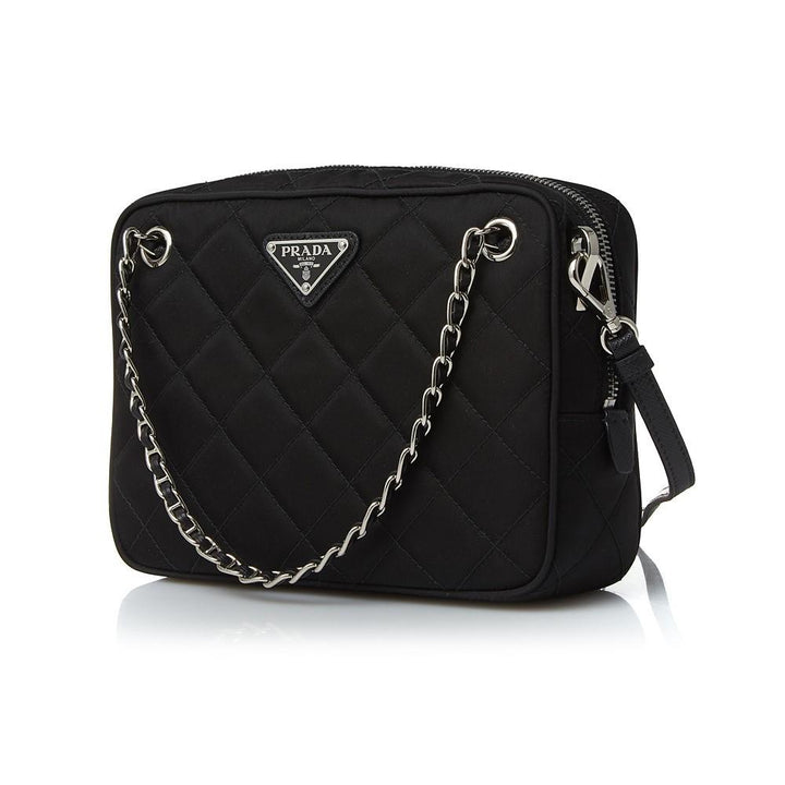 Prada Black Tessuto Nylon Quilted Triangle Logo Cross Body Bag 1BH910