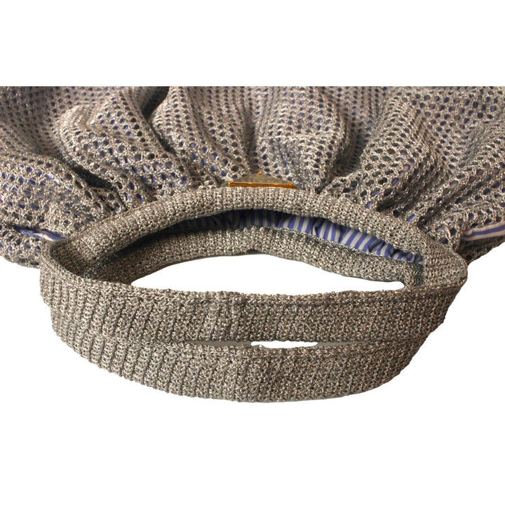 Prada Rete Metallic Silver Woven Mesh Striped Lining Tote Bag 1BC039