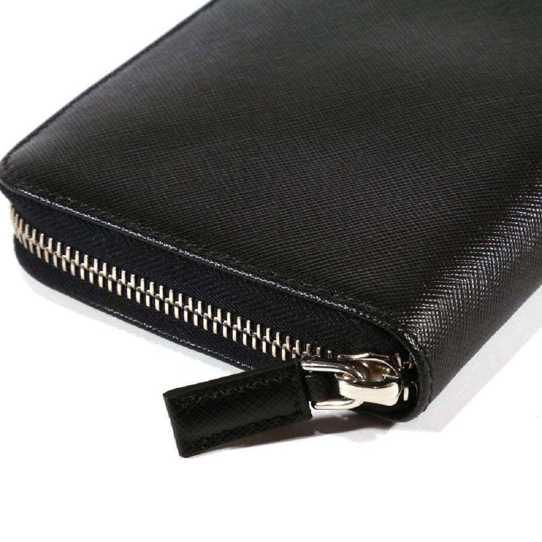 Prada Saffiano Active Black Leather Stripe Zip Around Wallet 2ML317