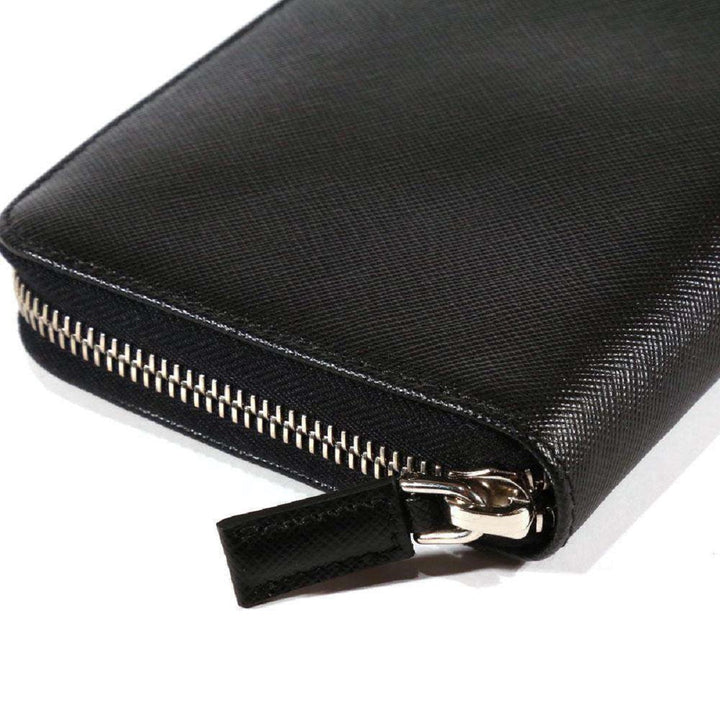 Prada Saffiano Active Black Leather Stripe Zip Around Wallet 2ML317