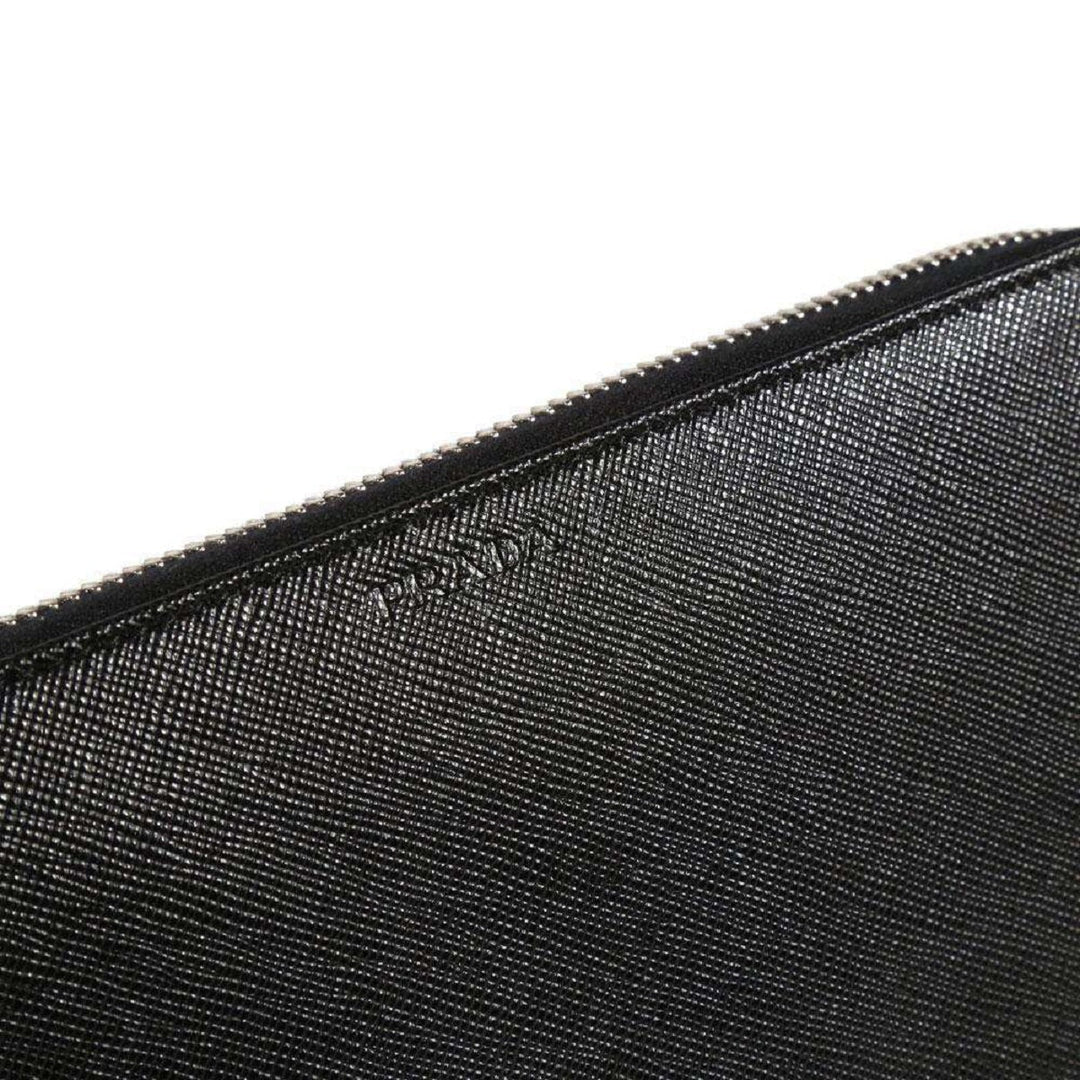 Prada Saffiano Active Black Leather Stripe Zip Around Wallet 2ML317