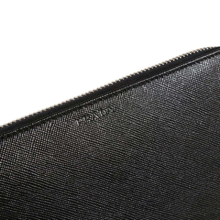 Prada Saffiano Active Black Leather Stripe Zip Around Wallet 2ML317