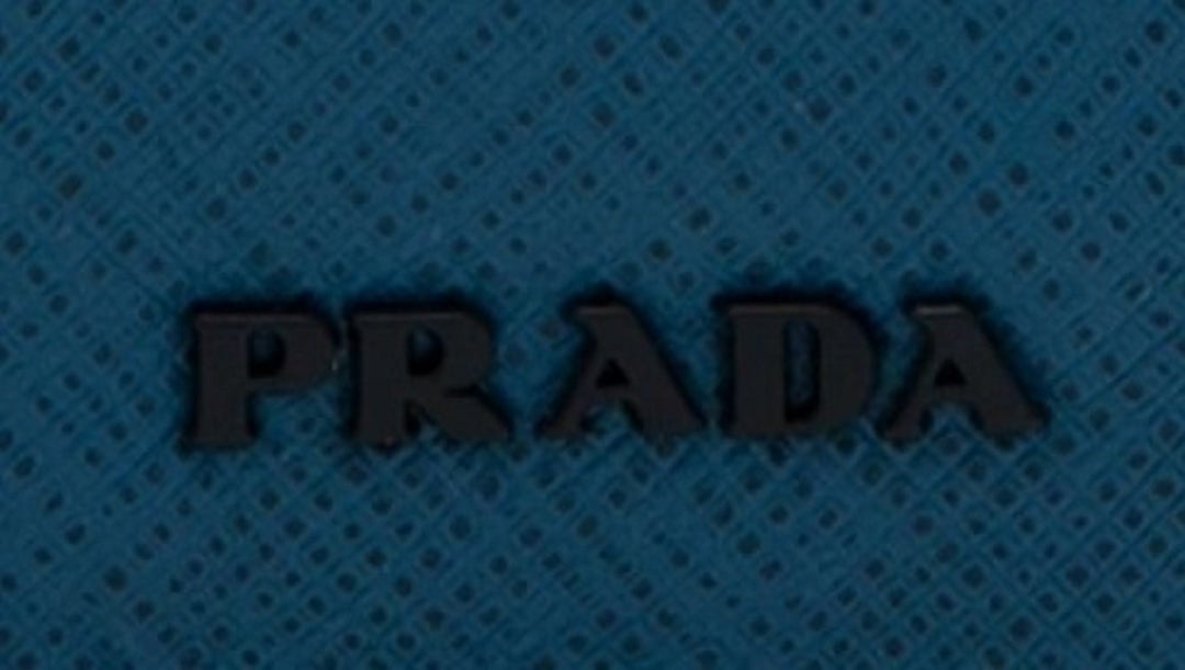 Prada Saffiano Active Coblato Blue Leather Baltico Stripe Zip Around Wallet 2ML317