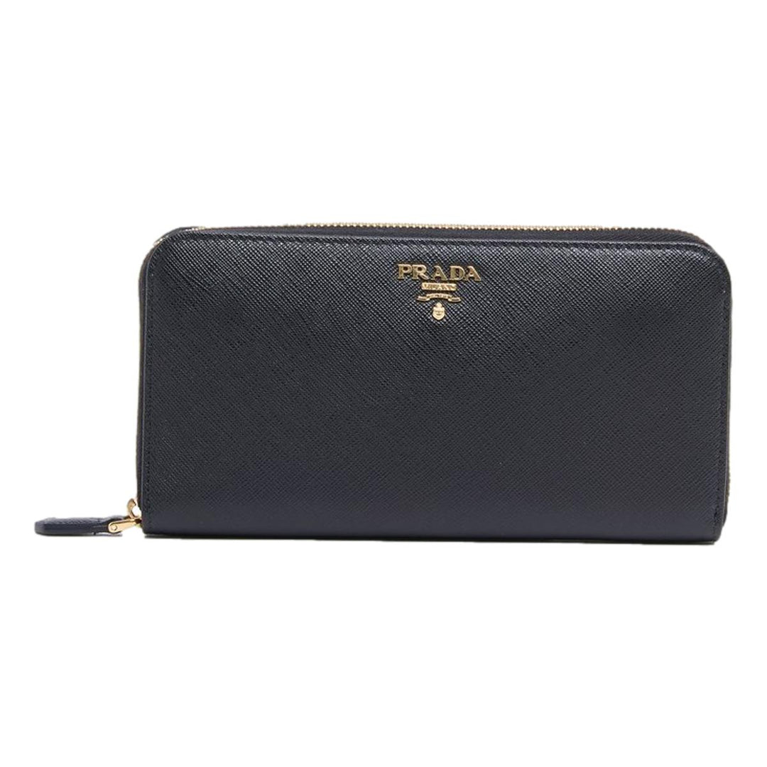 Prada Black Saffiano Leather Zip Around Wallet 1ML506