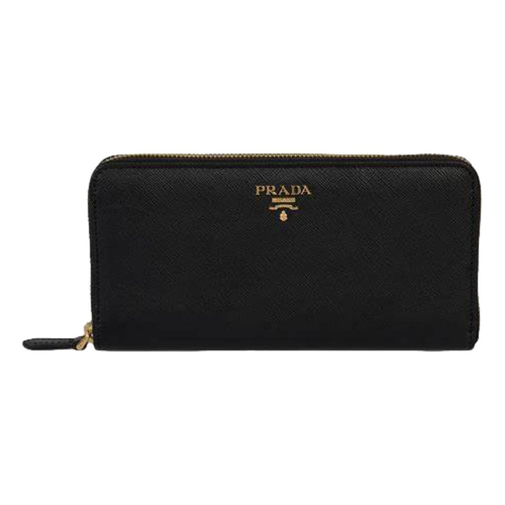 Prada Black Saffiano Leather Zip Around Wallet 1ML506
