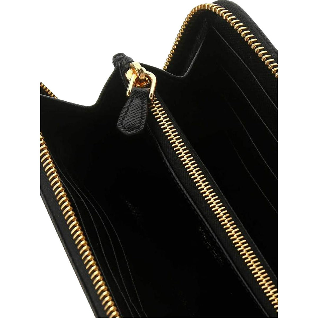 Prada Black Saffiano Leather Zip Around Wallet 1ML506
