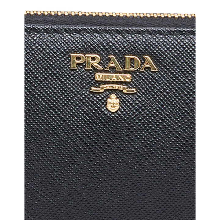 Prada Black Saffiano Leather Zip Around Wallet 1ML506