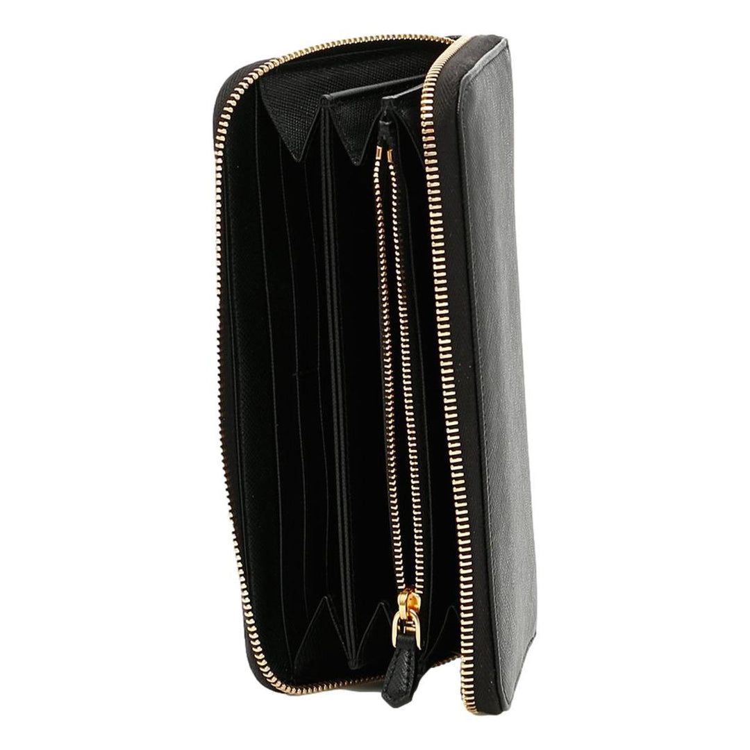 Prada Black Saffiano Leather Zip Around Wallet 1ML506
