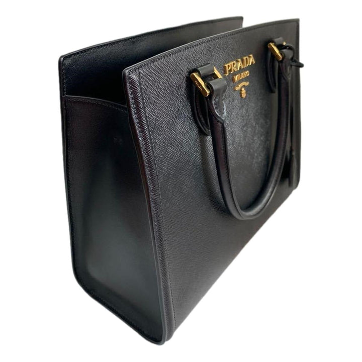 Prada Saffiano Lux Black Medium Satchel Handbag 1BA227