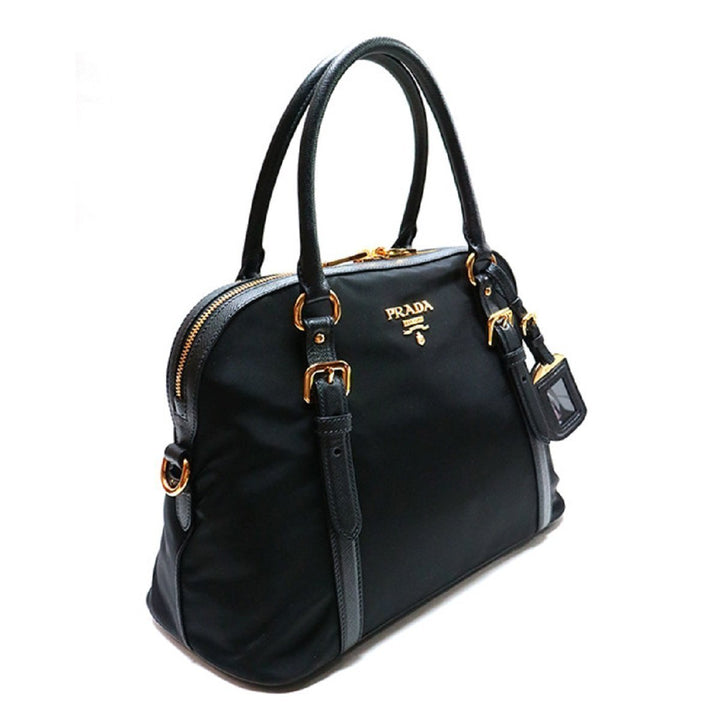 Prada Tessuto Nylon Saffiano Leather Black Satchel Bag 1BB013
