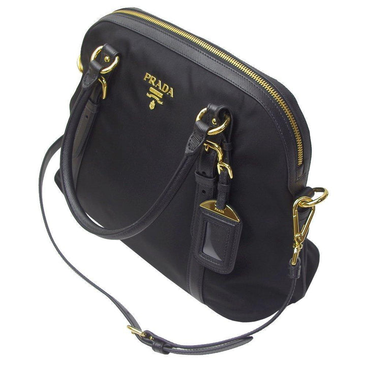 Prada Tessuto Nylon Saffiano Leather Black Satchel Bag 1BB013