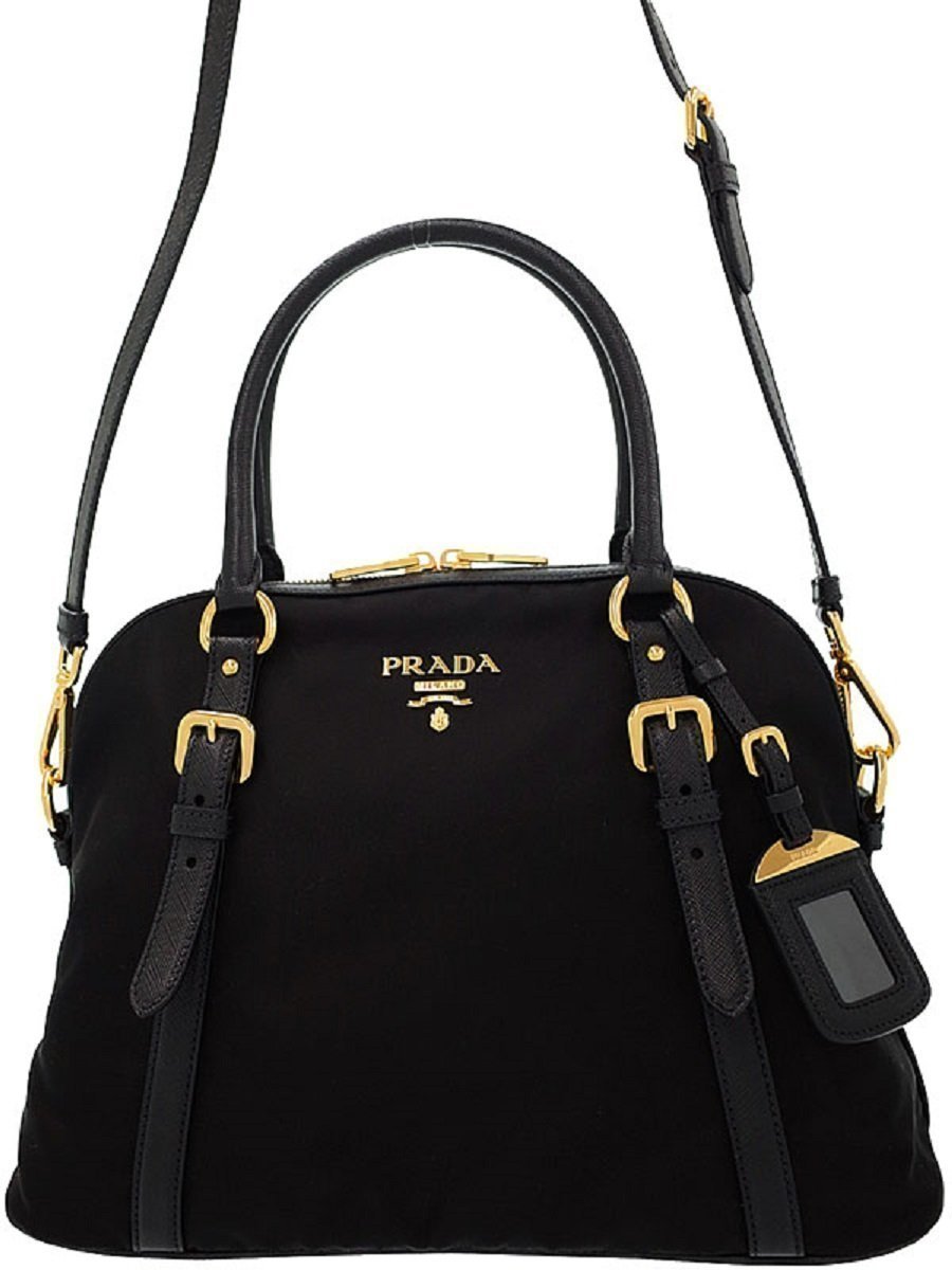 Prada Tessuto Nylon Saffiano Leather Black Satchel Bag 1BB013