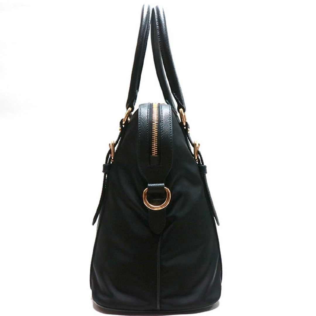 Prada Tessuto Nylon Saffiano Leather Black Satchel Bag 1BB013