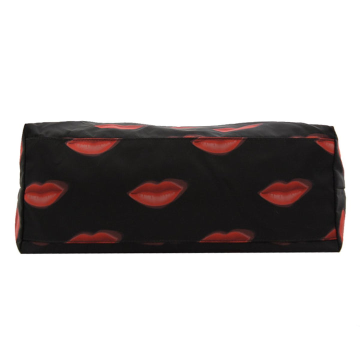Prada Tessuto Nylon Red Lips Black Shopping Tote 1BY300