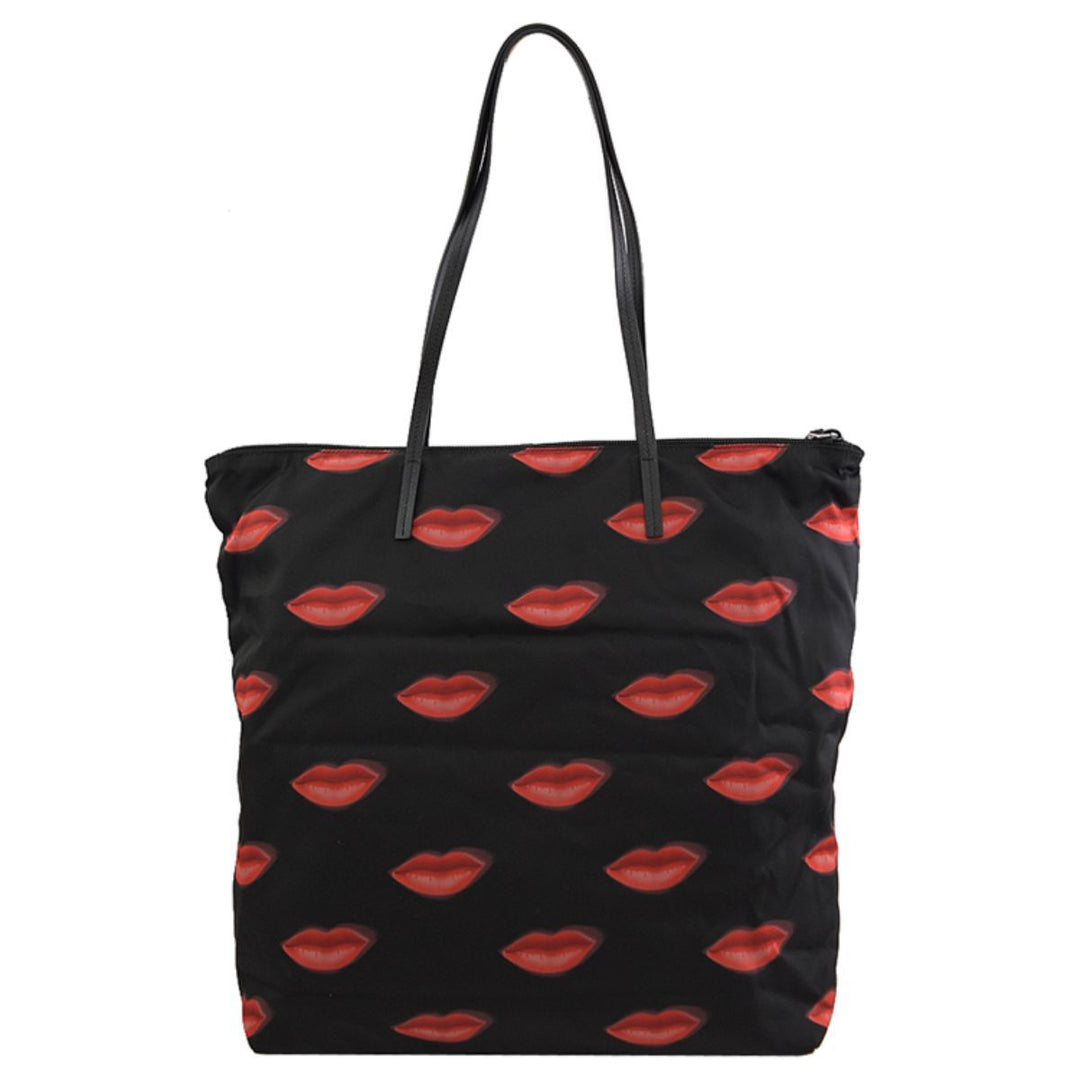 Prada Tessuto Nylon Red Lips Black Shopping Tote 1BY300