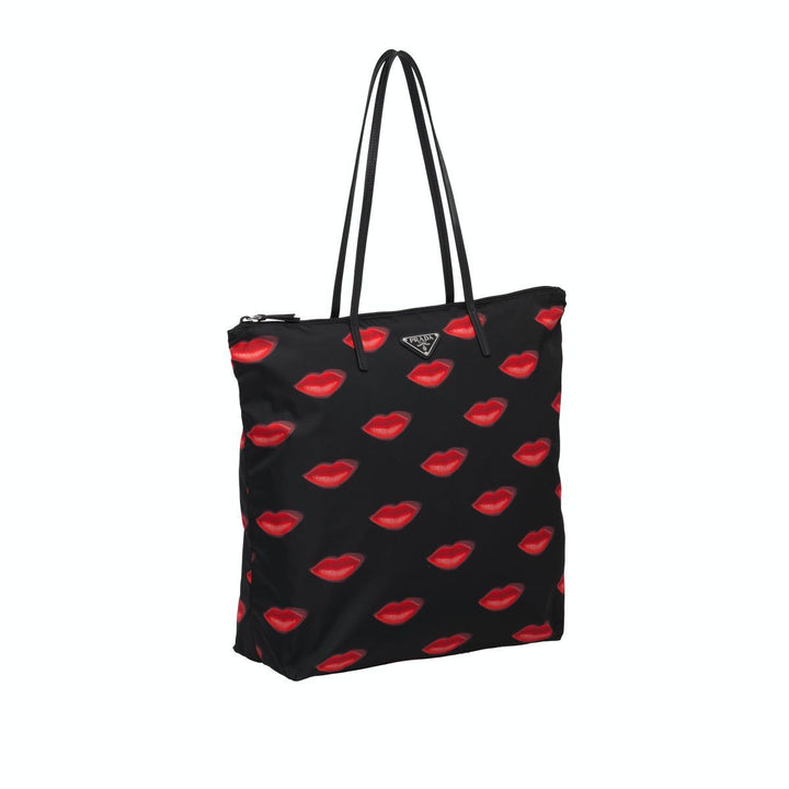 Prada Tessuto Nylon Red Lips Black Shopping Tote 1BY300
