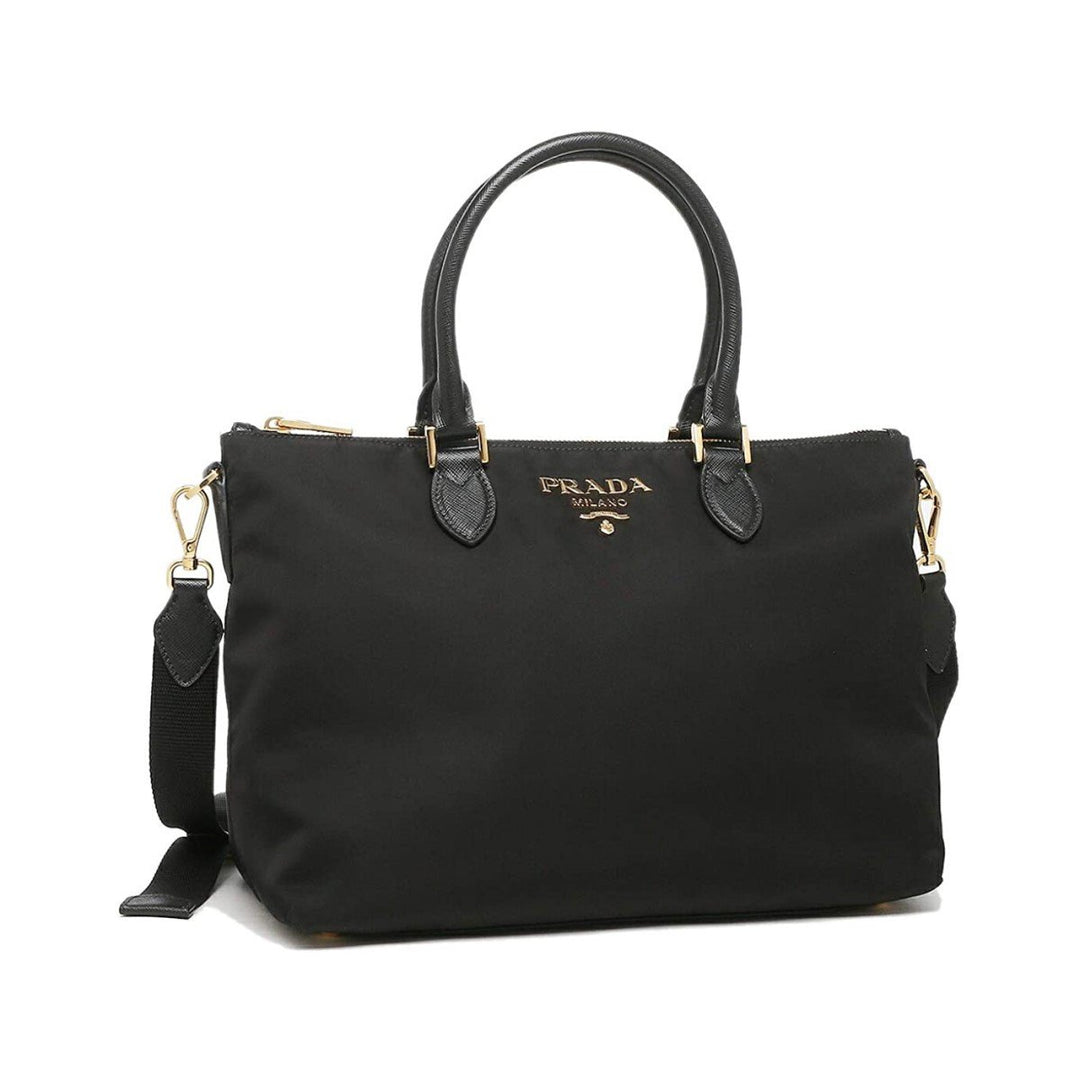 Prada Tessuto Nylon Saffiano Leather Trim Black Medium Satchel 1BA278