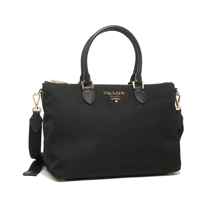 Prada Tessuto Nylon Saffiano Leather Trim Black Medium Satchel 1BA278
