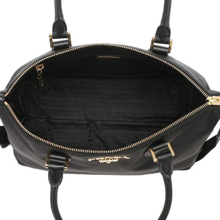 Prada Tessuto Nylon Saffiano Leather Trim Black Medium Satchel 1BA278