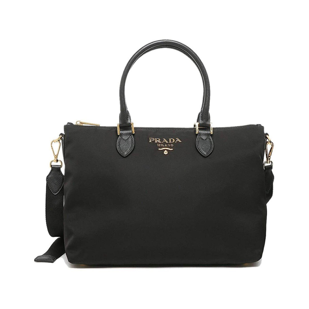 Prada Tessuto Nylon Saffiano Leather Trim Black Medium Satchel 1BA278