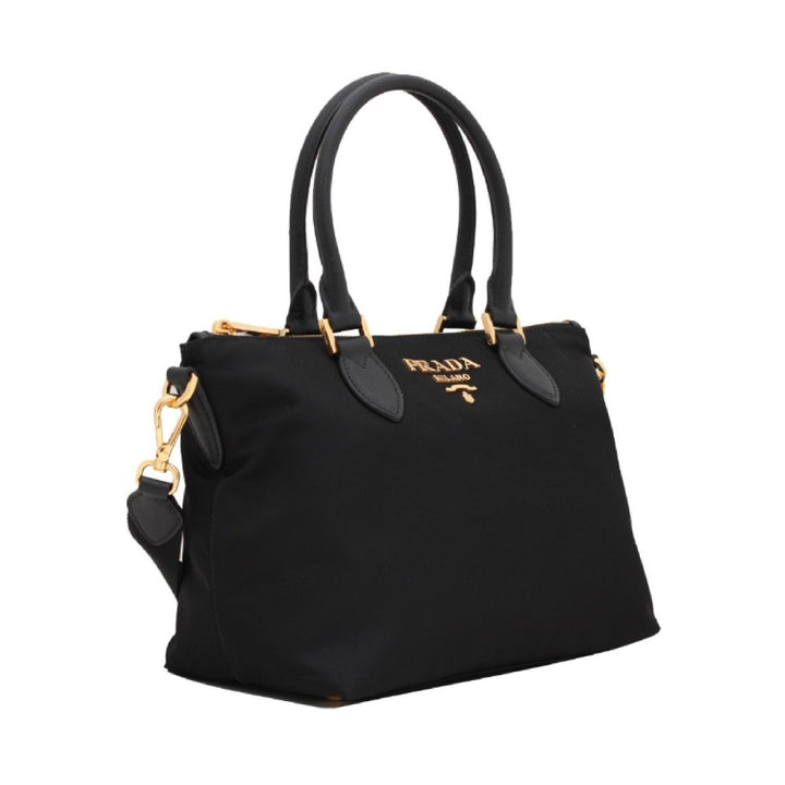 Prada Tessuto Nylon Saffiano Leather Trim Black Small Satchel 1BA275
