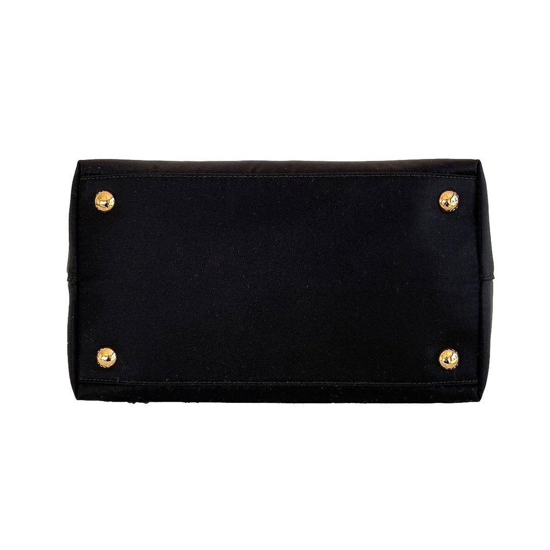 Prada Tessuto Nylon Saffiano Leather Trim Black Small Satchel 1BA275