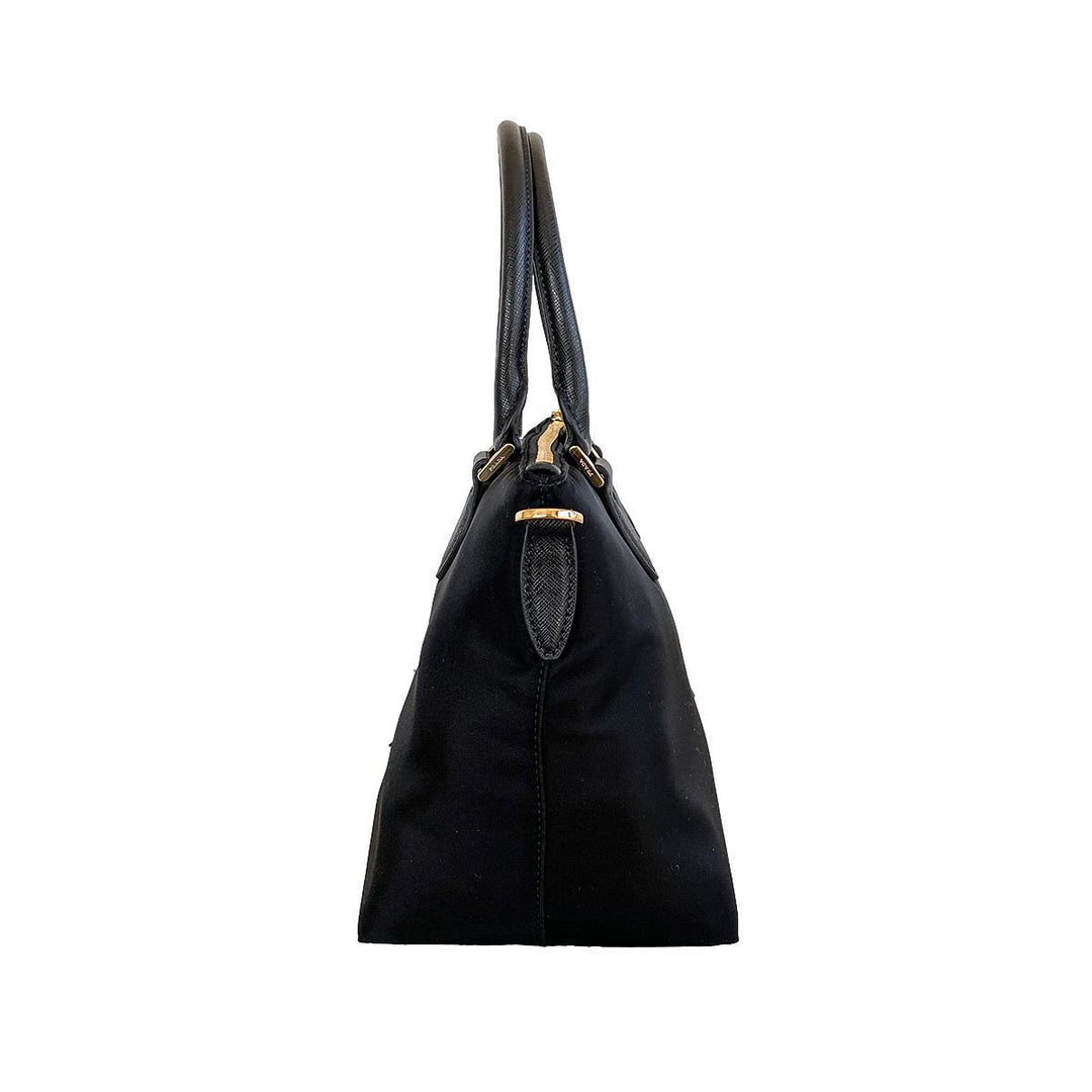 Prada Tessuto Nylon Saffiano Leather Trim Black Small Satchel 1BA275