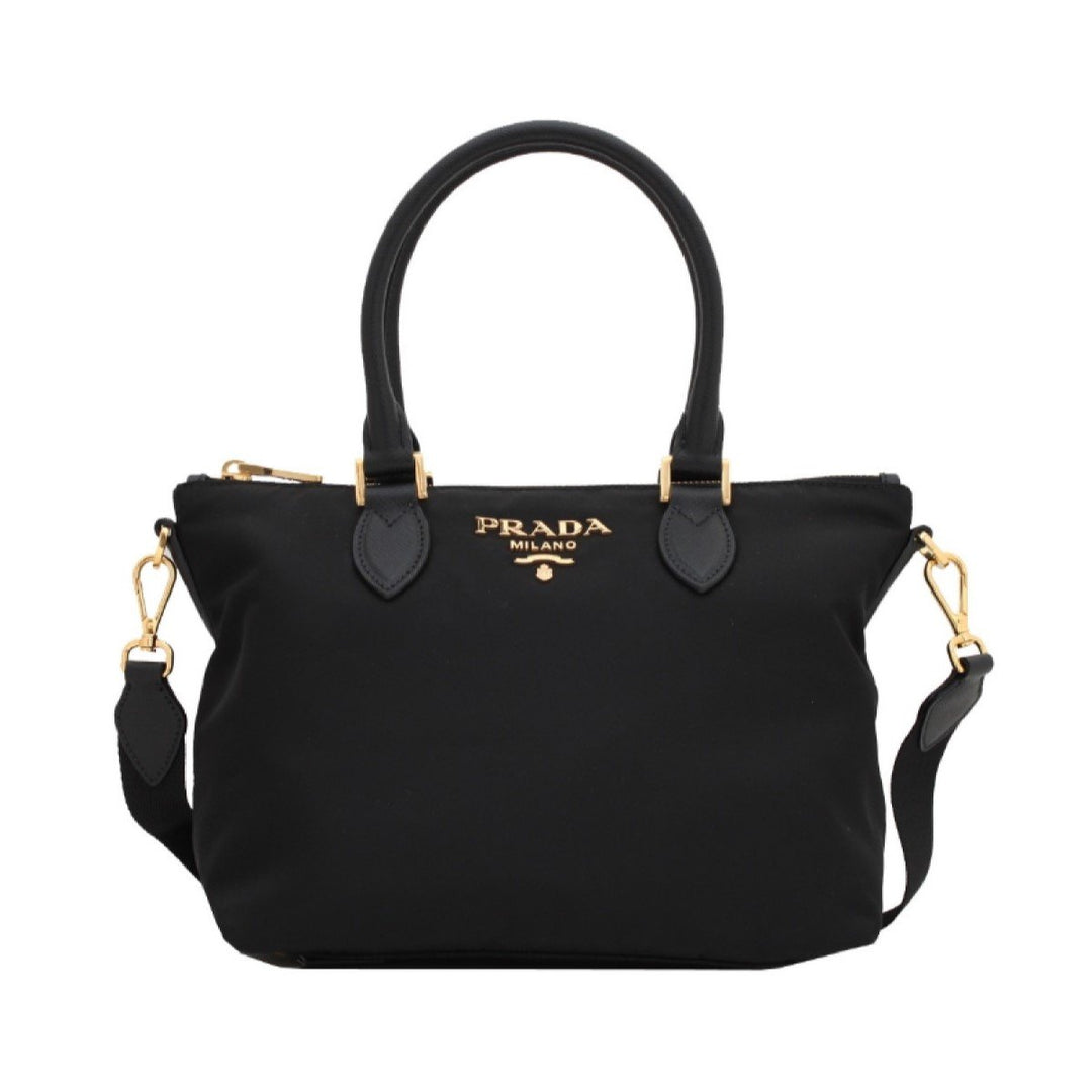 Prada Tessuto Nylon Saffiano Leather Trim Black Small Satchel 1BA275