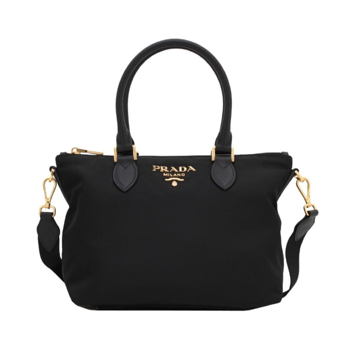Prada Tessuto Nylon Saffiano Leather Trim Black Small Satchel 1BA275