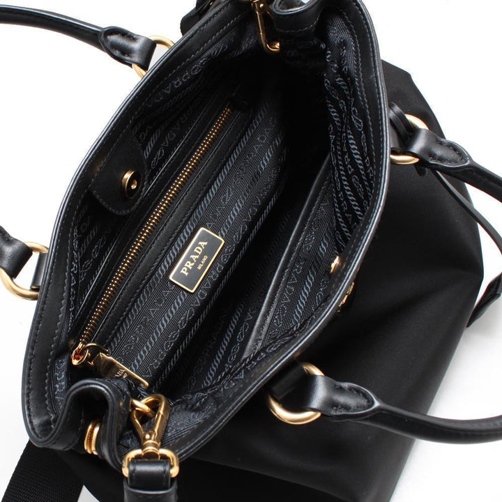 Prada Black Tessuto Nylon Soft Calf Leather Trim Cross Body Bag 1BA172