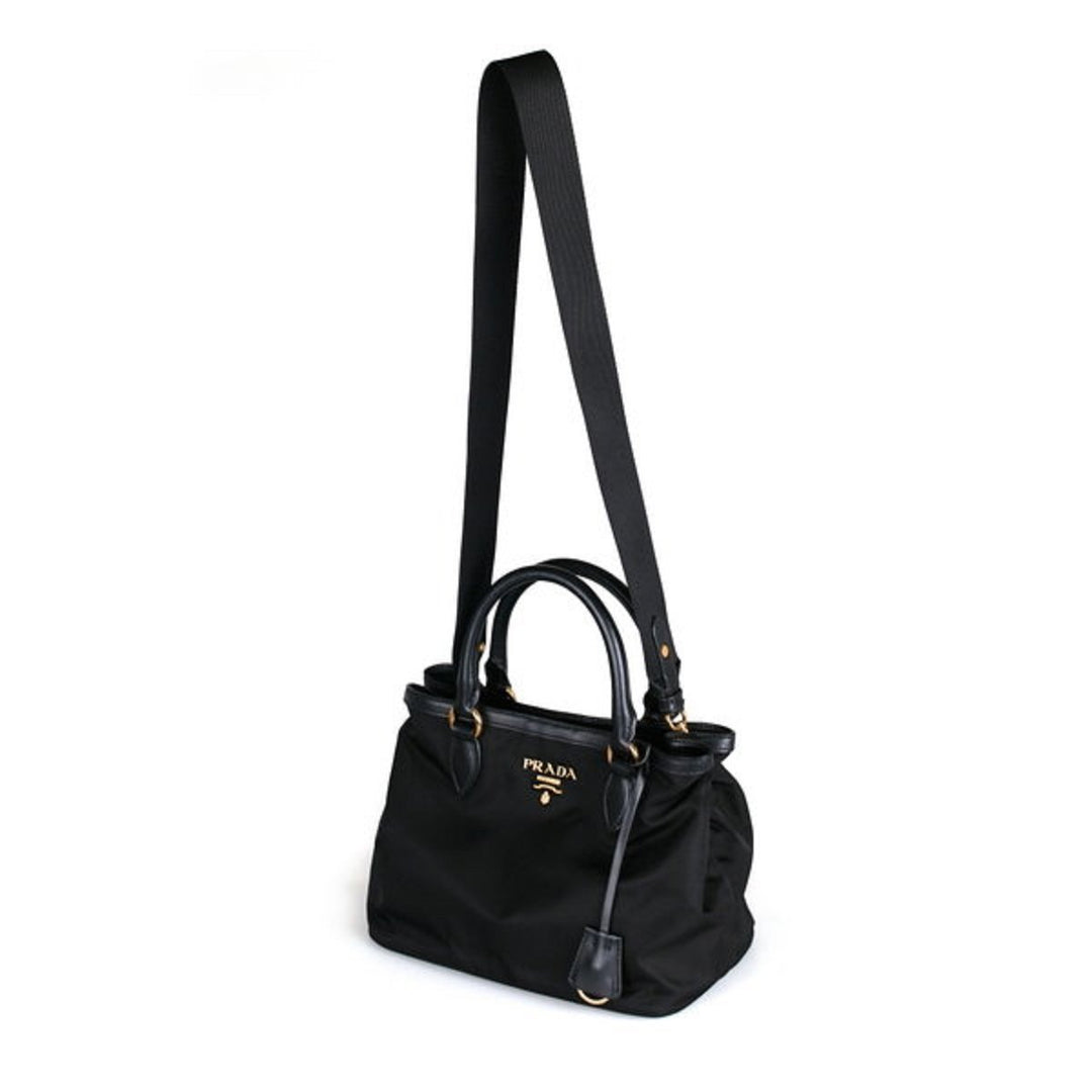 Prada Black Tessuto Nylon Soft Calf Leather Trim Cross Body Bag 1BA172
