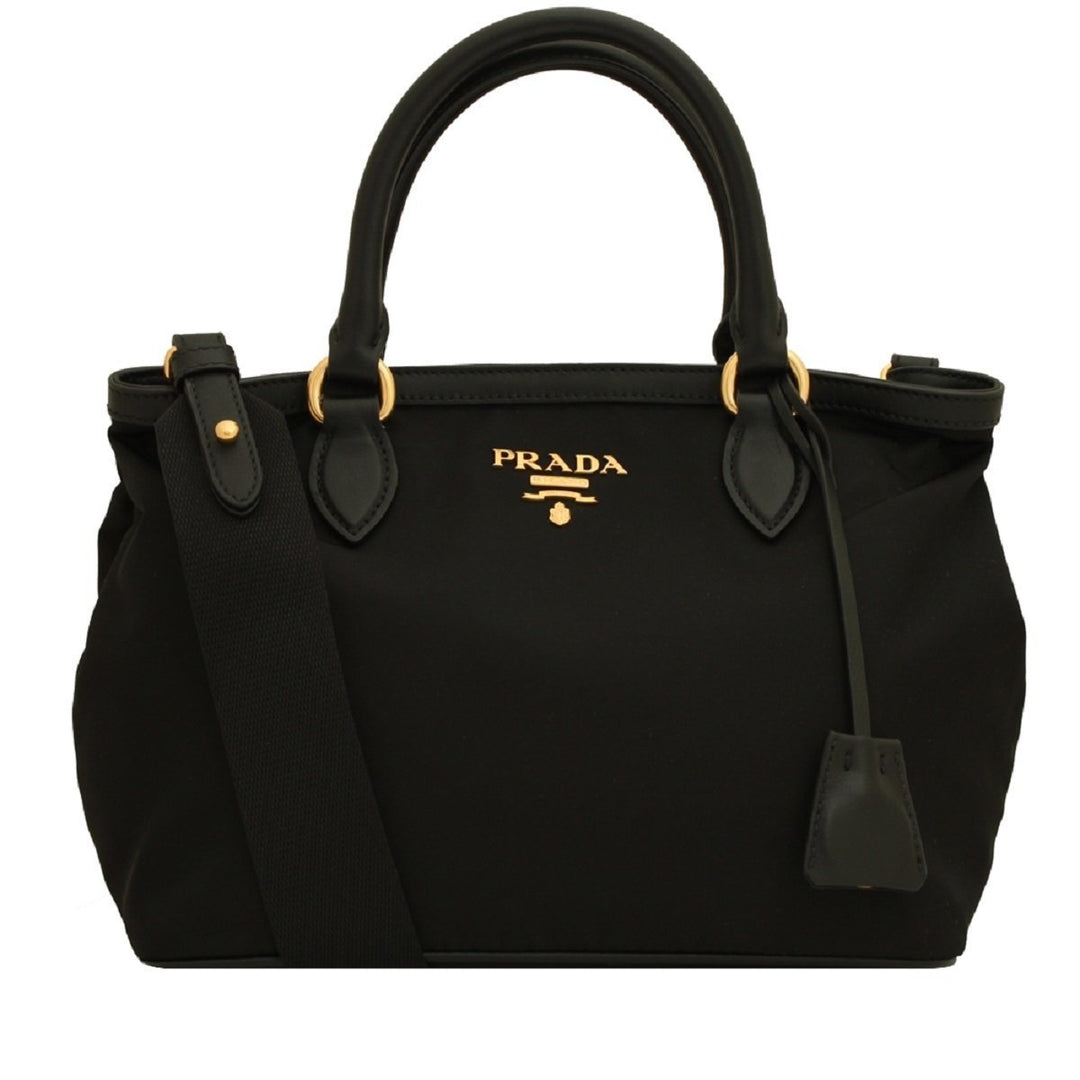 Prada Black Tessuto Nylon Soft Calf Leather Trim Cross Body Bag 1BA172