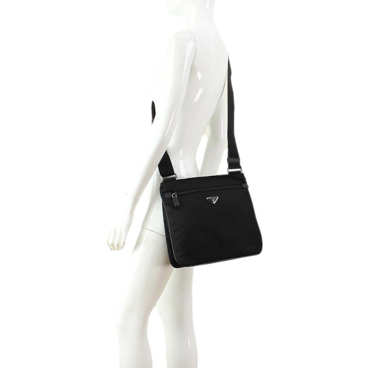 Prada Tessuto Saffiano Black Messenger Bag Cross Body 2VH563