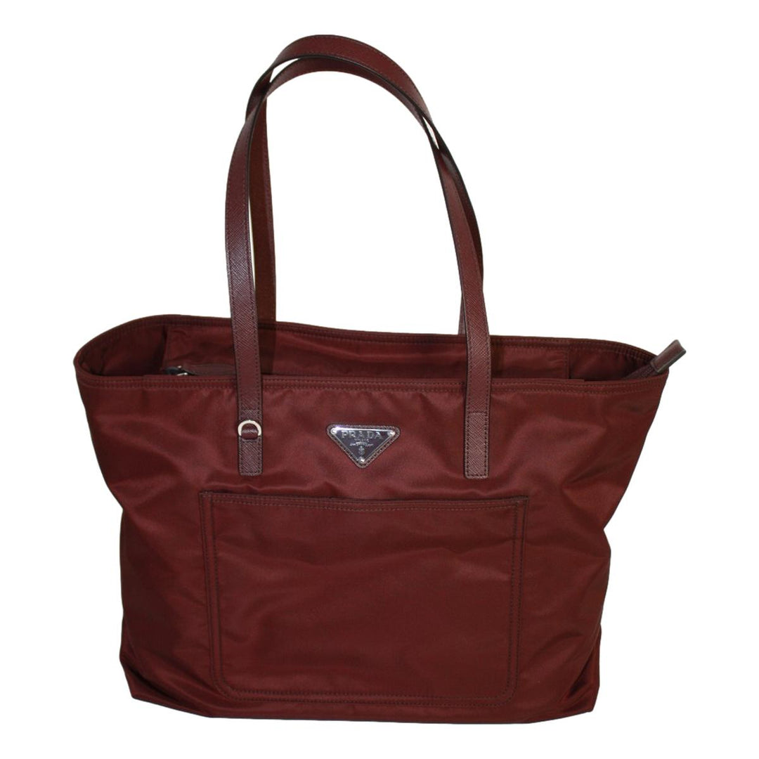 Prada Vela Bordeaux Red Tessuto Nylon Saffiano Leather Trim Tote Bag 1BG052