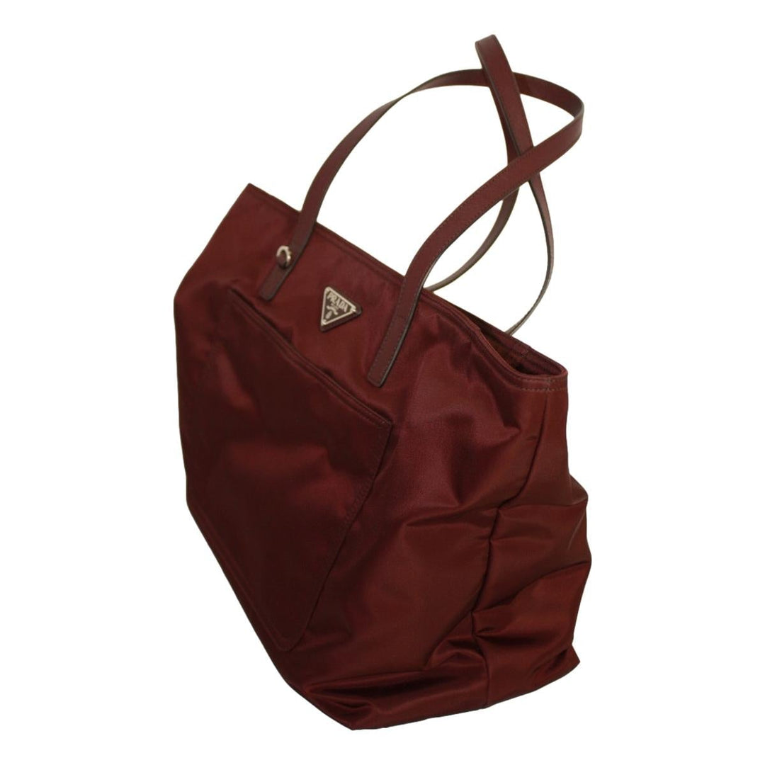 Prada Vela Bordeaux Red Tessuto Nylon Saffiano Leather Trim Tote Bag 1BG052