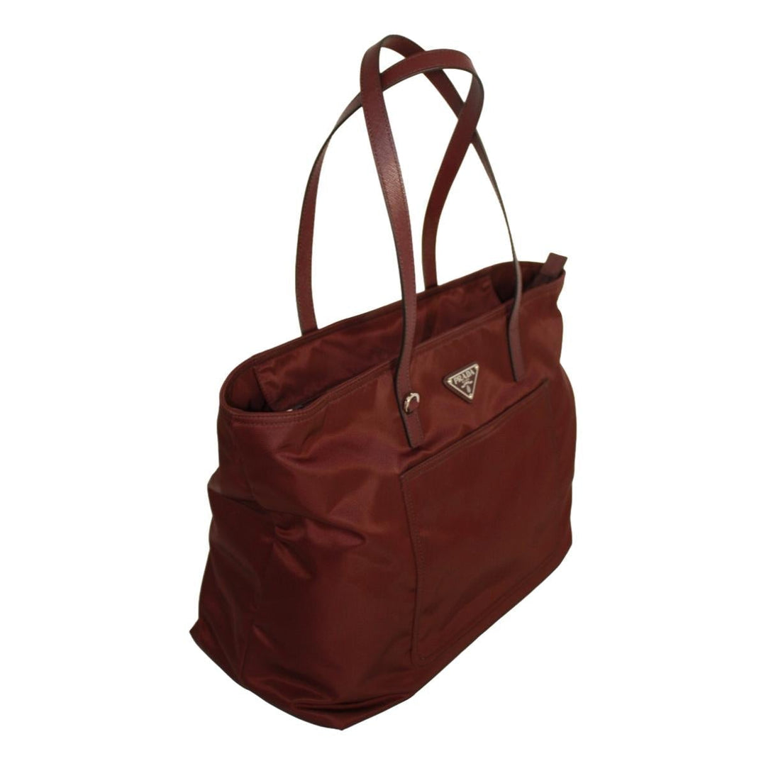Prada Vela Bordeaux Red Tessuto Nylon Saffiano Leather Trim Tote Bag 1BG052