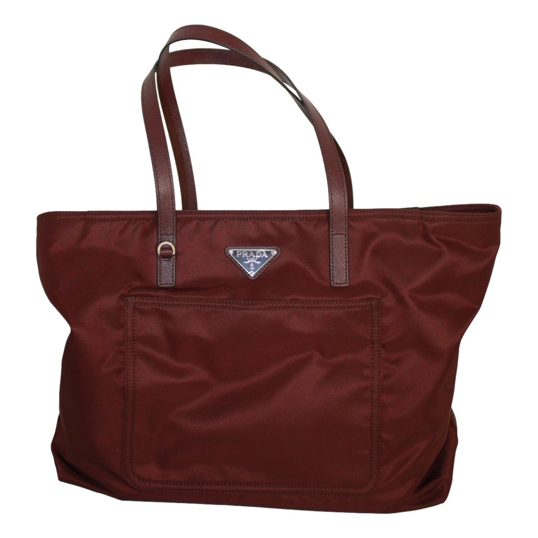 Prada Vela Bordeaux Red Tessuto Nylon Saffiano Leather Trim Tote Bag 1BG052