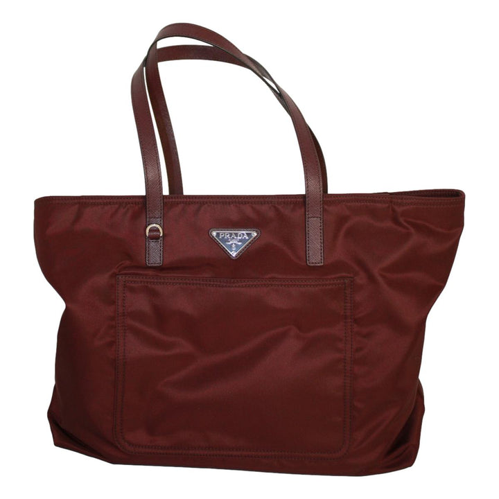 Prada Vela Bordeaux Red Tessuto Nylon Saffiano Leather Trim Tote Bag 1BG052