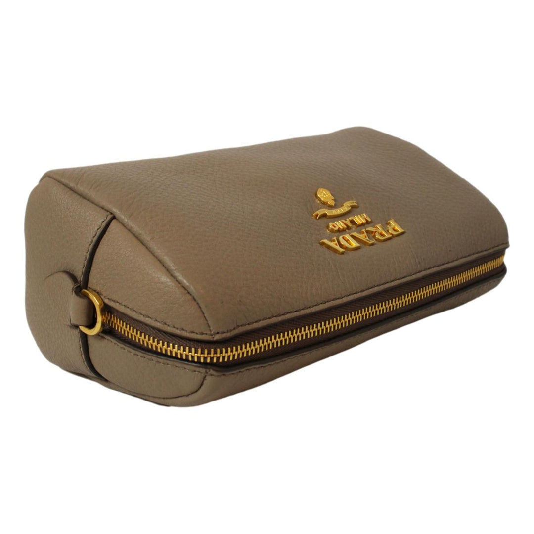 Prada Vitello Daino Argilla Grey Leather Cosmetic Pouch 1ND004