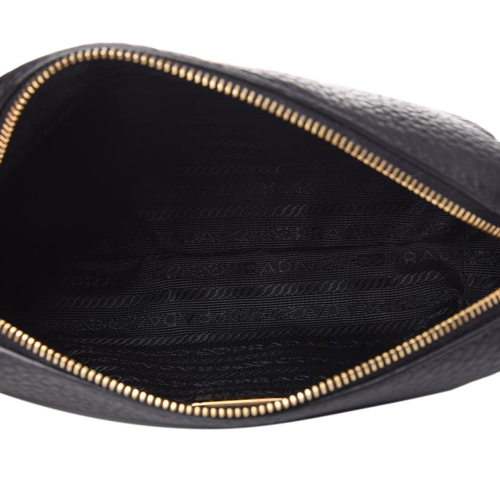 Prada Vitello Daino Black Leather Cosmetic Pouch 1ND004